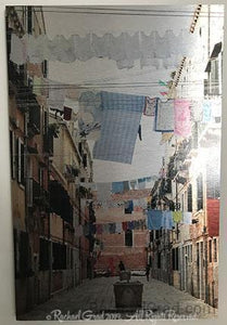 Laundry Lines, Arsenale, Venice, Italy, Ink on Metal Limited Edition Print-rachaelgrad-12" x 18"-rachaelgrad artsy gifts colorful artwork multicolor