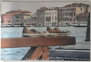 Old Shoes, Venice, Italy, Ink on Metal Limited Edition Print, 24" x 36"-rachaelgrad-36" x 24"-rachaelgrad artsy gifts colorful artwork multicolor