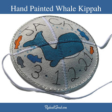 Load image into Gallery viewer,  baby kippah with hand painted fish and whale art by Canadian artist Rachael Grad