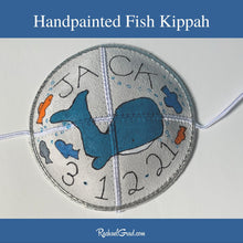Load image into Gallery viewer, baby kippah with handpainted fish and whale art by Toronto artist Rachael Grad