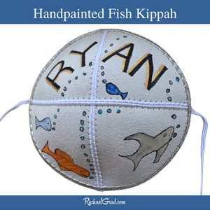 baby kippah with handpainted fish art by Toronto artist Rachael Grad