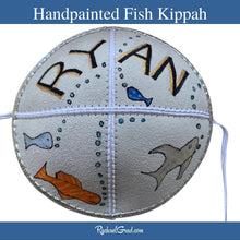 Load image into Gallery viewer, baby kippah with hand painted fish art by Canadian artist Rachael Grad
