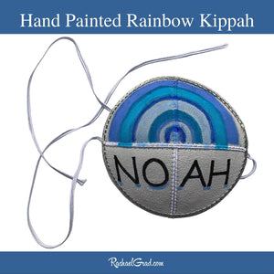 baby kippah with hand painted rainbow art by Canadian artist Rachael Grad