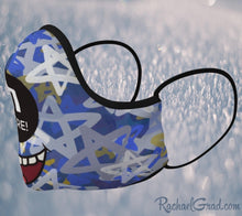 Load image into Gallery viewer, Jewish joke face mask with stars art by Canadian artist Rachael Grad side view