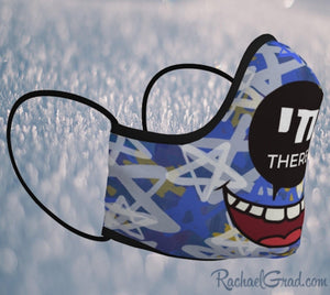Jewish pun face mask with stars art by Canadian artist Rachael Grad