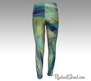 Kids Leggings with Green Abstract Art by Toronto Artist Rachael Grad back view