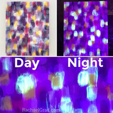 Load image into Gallery viewer, Glow in the Dark Painting Dot Series by Toronto Artist Rachael Grad night and day