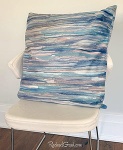 Pillowcase in Large 22" x 22" with striped art by Artist Rachael Grad on chair