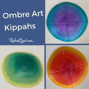hand painted ombre kippahs by artist Rachael Grad custom painted yarmulkas 3 ombre art kippahs