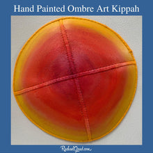 Load image into Gallery viewer, hand painted ombre kippahs by artist Rachael Grad custom painted yarmulkas red orange yellow ombre