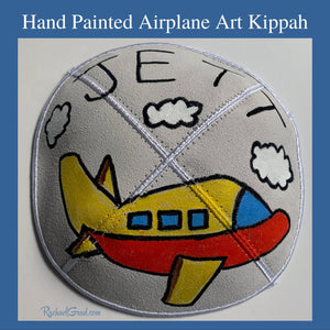  airplane kippah hand painted art by Canadian artist Rachael Grad
