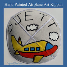 Load image into Gallery viewer, hand painted airplane art kippah by Canadian artist Rachael Grad