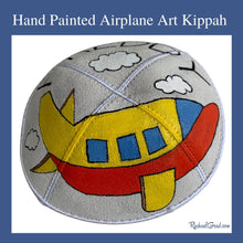 Load image into Gallery viewer,  hand painted airplane art kippah by Canadian artist Rachael Grad for Freddy