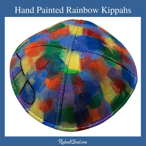 rainbow kippah hand painted by Toronto artist Rachael Grad