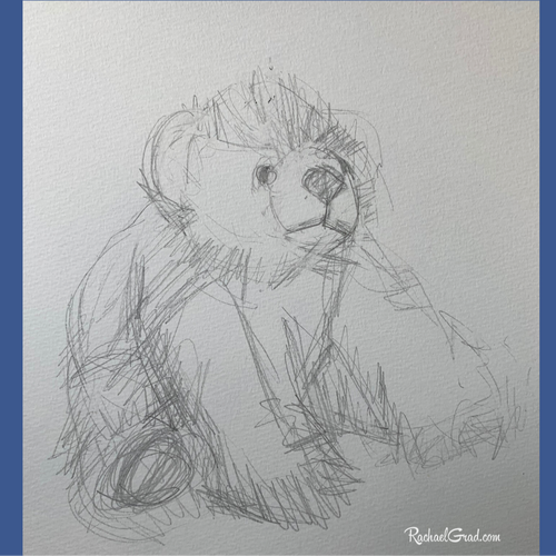 Drawing - Polar Bear Toy-Original Art-Canadian Artist Rachael Grad