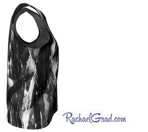 loose tank top with black and white art by Canadian artist Rachael Grad side view