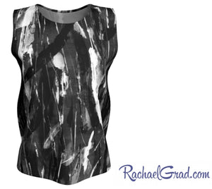 loose tank top with black and white art by Toronto artist Rachael Grad