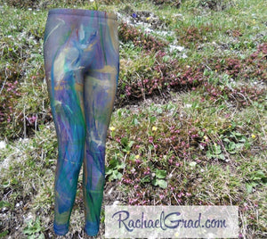 maia kids leggings in blue by toronto artist rachael grad front view size 10 12