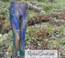 Load image into Gallery viewer, Maia Kids Leggings in Blue and Purple by Toronto Artist Rachael Grad with green yellow white made in Canada front