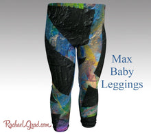 Load image into Gallery viewer, max baby leggings in dramatic black abstract art print by artist rachael grad