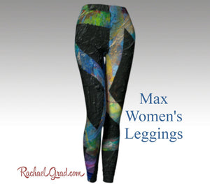 Black leggings for women in a dramatic abstract art pattern max legging by artist Rachael Grad