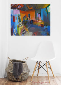 New York Studio Interior Art Print in white room with white chair by artist rachael grad