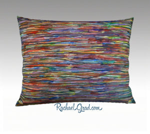 Colorful Pillow Abstract Art Print Pillowcase 18" x 18" Square Pillow Sham Blue, Purple, Orange, Yellow, Green, Multicolor Brushstrokes Rachael Grad Art