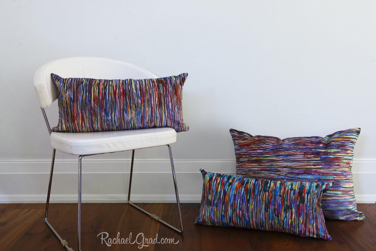 Pillowcase with Purple Red Lines art by Toronto Artist Rachael Grad