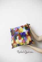 Load image into Gallery viewer, Colorful Art Pillow in 2 Hands by Toronto Artist Rachael Grad