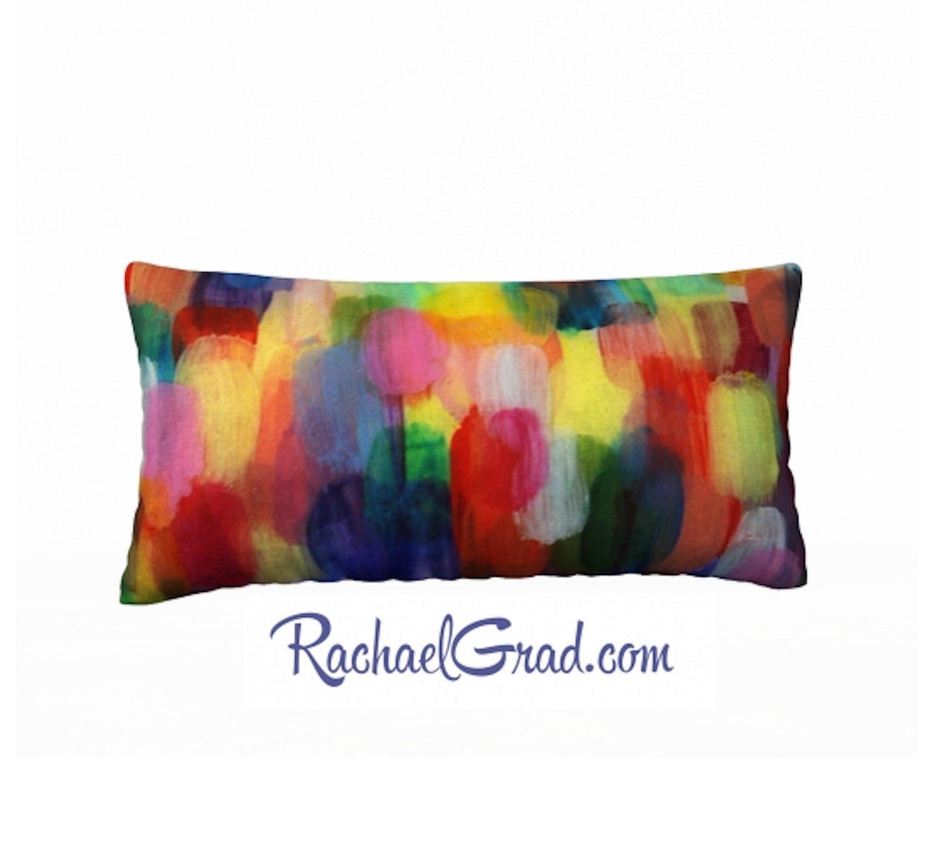 pillowcase with abstract red and yellow art by artist Rachael Grad 