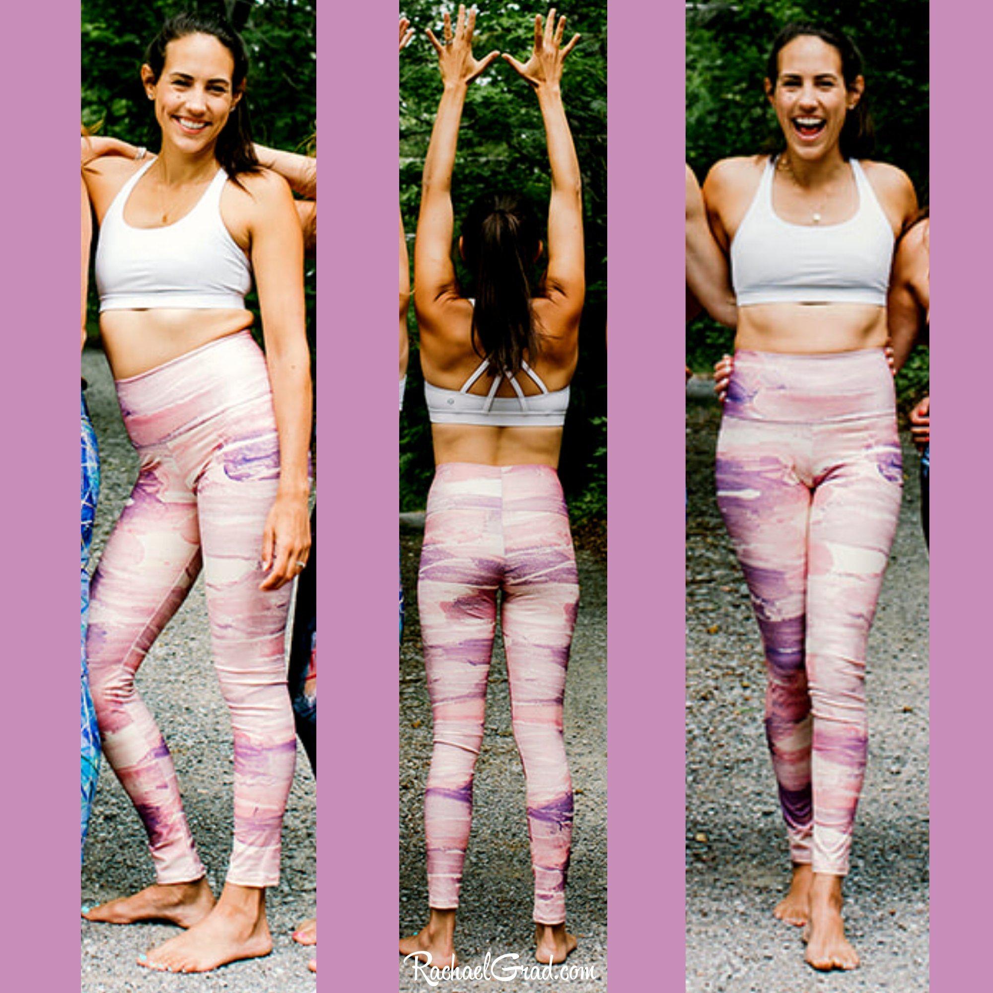 Pink Yoga Leggings with abstract art by Toronto Artist Rachael Grad