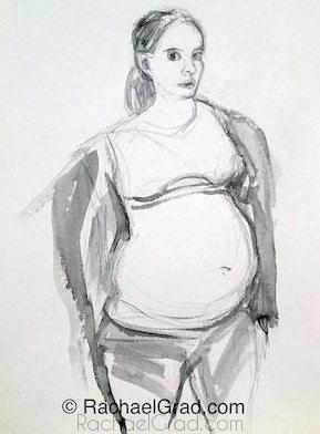 Pregnant Self-Portrait, Ink on Paper Painting, 2012 Rachael Grad Art Artist