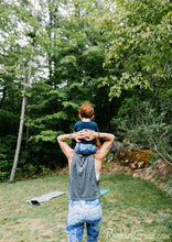 Load image into Gallery viewer, purple baby leggings on mom and baby by Canadian artist Rachael Grad back view