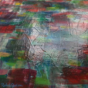 closeup of red blue abstract landscape texture detail by Artist Rachael Grad Art