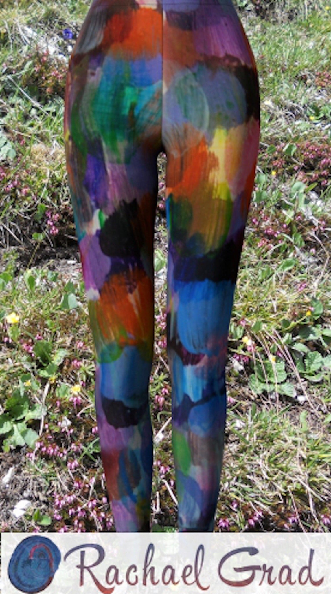 Blue Purple Abstract Art Print Leggings Adult Rachael Grad womens pant