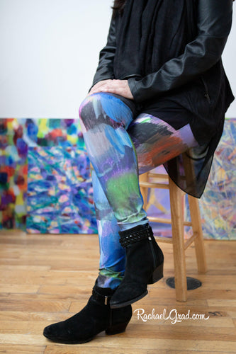 Multicolored Yoga Leggings by Artist Rachael Grad Blues Purples