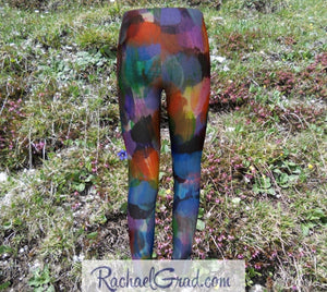 sami kids leggings with colorful abstract art by artist Rachael Grad grass background