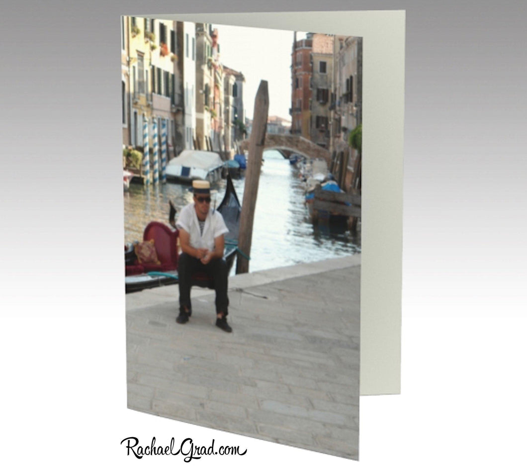  Gondolier Resting, Venice, Italy, Photograph Personal Stationery Set of 3 Greeting Note Cards with Gondola, Venetian Canal Water and Bridge Rachael Grad Art