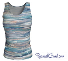 Load image into Gallery viewer, tank top with blue grey stripes by Toronto Artist Rachael Grad side 
