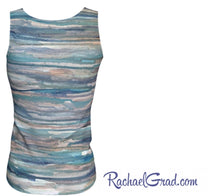 Load image into Gallery viewer, tank top with blue grey stripes by Toronto Artist Rachael Grad back view 