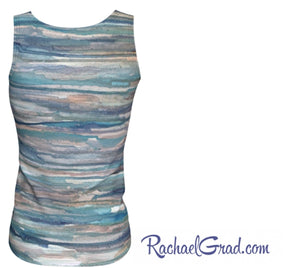 tank top with blue grey stripes by Toronto Artist Rachael Grad back view 