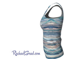 Load image into Gallery viewer, tank top with blue grey stripes by Canadian Artist Rachael Grad side view 