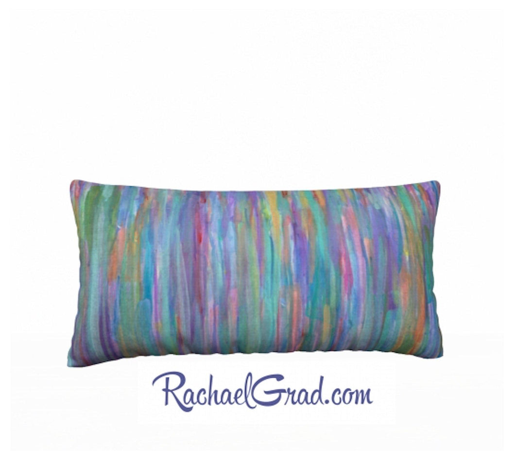24 x 12 pillowcase with teal blue stripes art by artist Rachael Grad