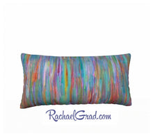 Load image into Gallery viewer, Striped Pillowcase 24&quot; x 12&quot; with Teal Red Art by Artist Rachael Grad