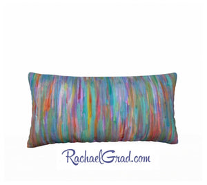 Striped Pillowcase 24" x 12" with Teal Red Art by Artist Rachael Grad