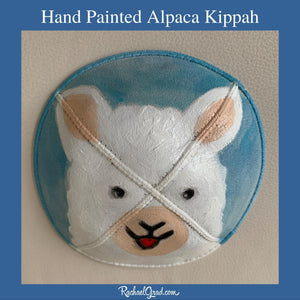 top view hand painted alpaca kippah by artist Rachael Grad Alpaca yarmulkas