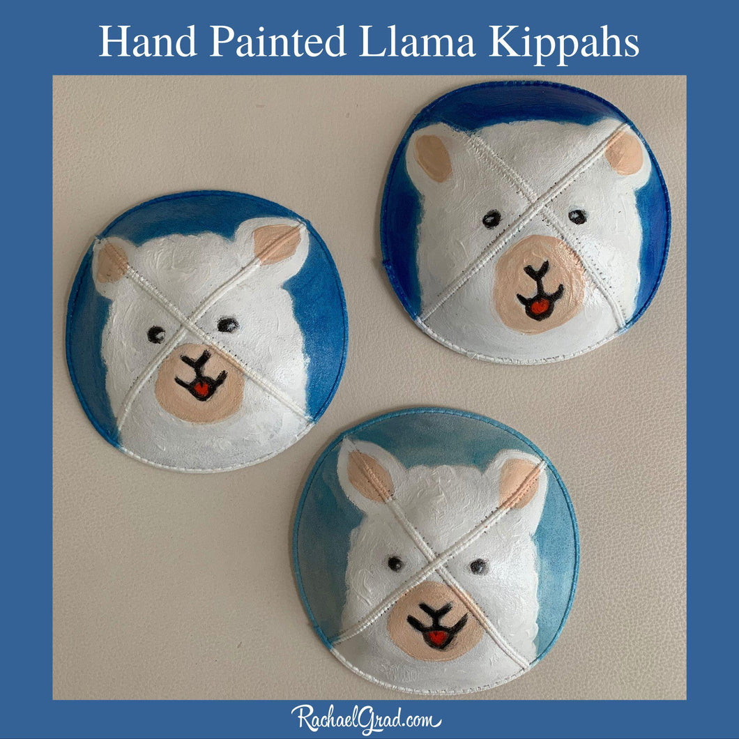 Hand Painted Lllama Kippah Alpaca Yarmulka Art by Artist Rachael Grad