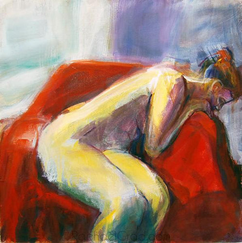 Woman Leaning on Red Chair, Oil on Linen Painting, 2010 Rachael Grad Art Artist
