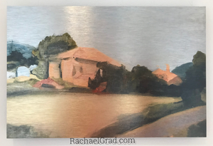 Yellow Field and Peach Farmhouse, Provence, France-Art Print-Canadian Artist Rachael Grad