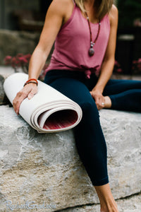 yoga mat by Canadian artist Rachael Grad for pilates on demand rolled up